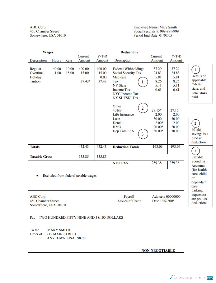 Download employee hourly pay stub Word and PDF template Photoshop template